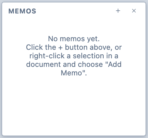 The Memos Panel, with no memos.