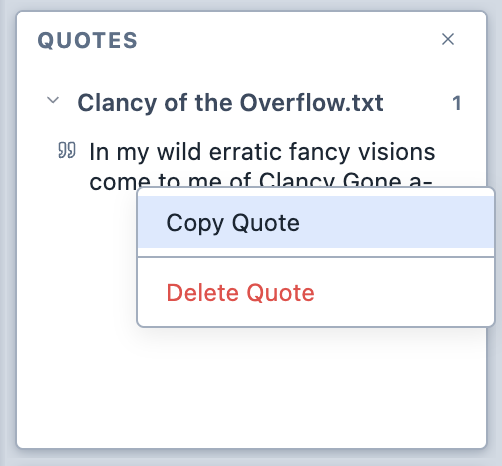 The Quotes Panel contextual menu.